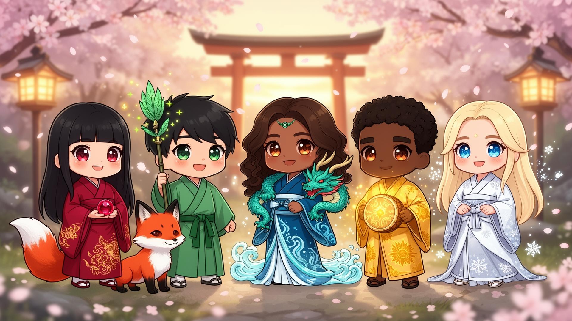 Five spirit guardian heroes